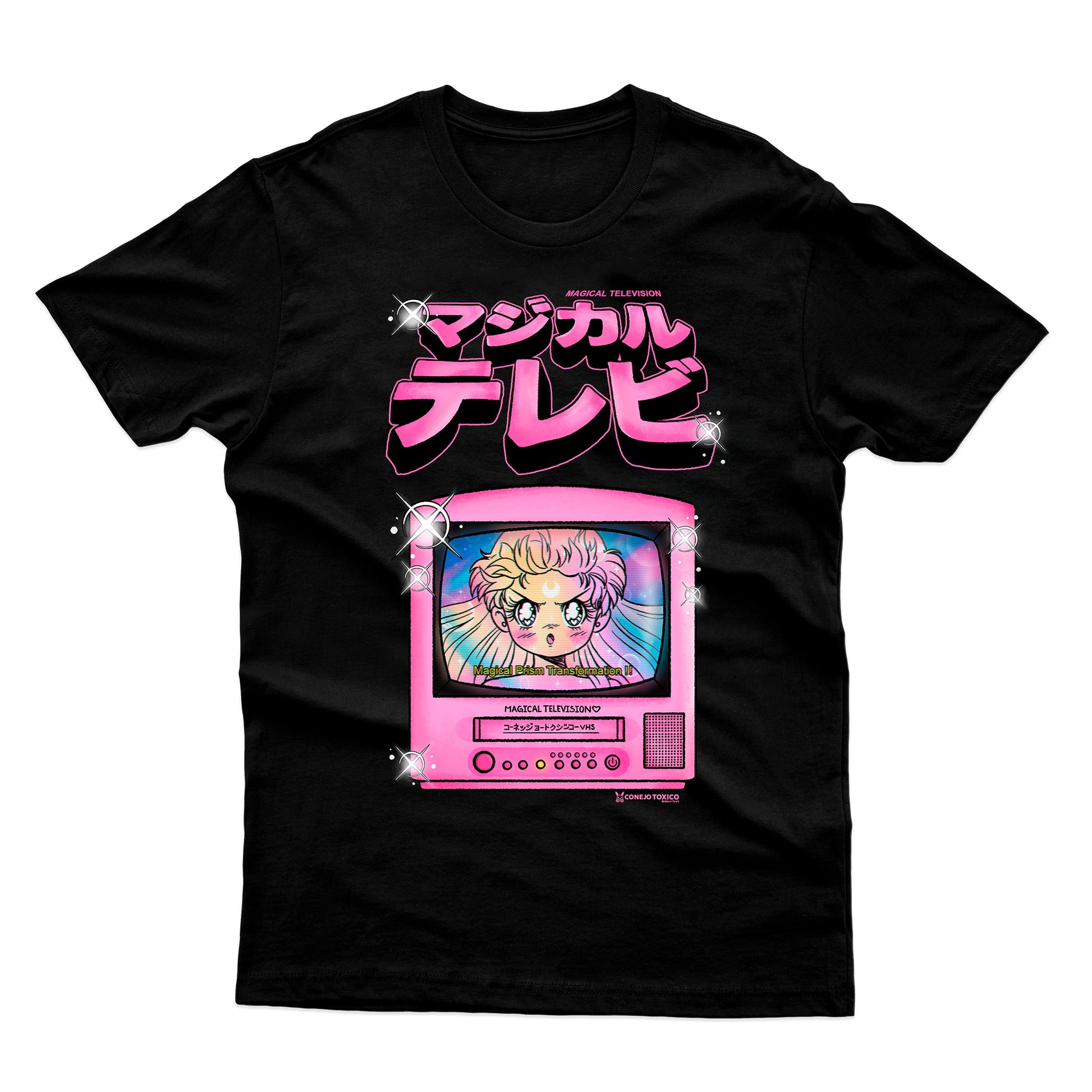 Playera negra  Sailor Moon Anime con estampado central delantero , manga corta unisex y cuello redondo, confeccionada en tejido de 100% algodón.